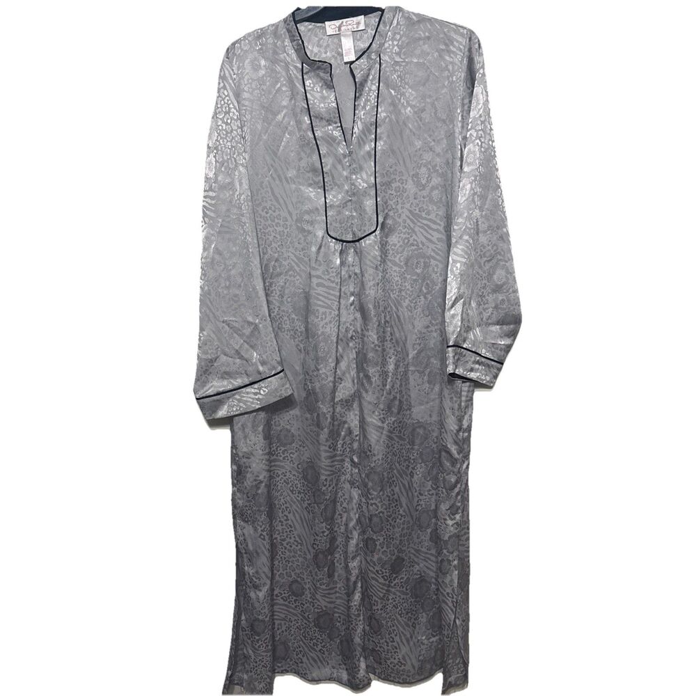 Oscar De La Renta Gown Zip Robe Sz L Pink Label House Dress Gray Satin Kimono